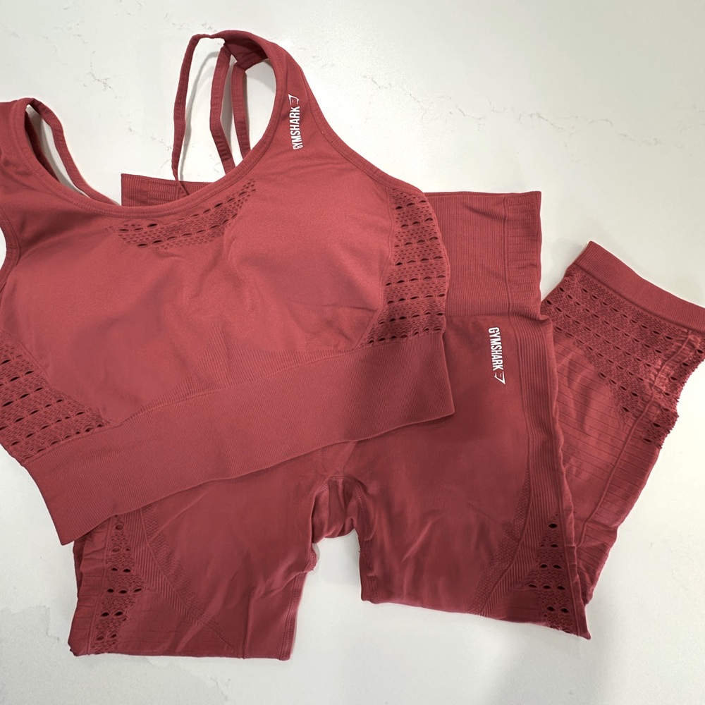 Gymshark Activewear Women's Seamless Sports Bra and Leggings Set Large- Rose